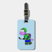 Illustration eines Spinosaurus-Hockeyspielers. Gepäckanhänger (Vorderseite vertikal)