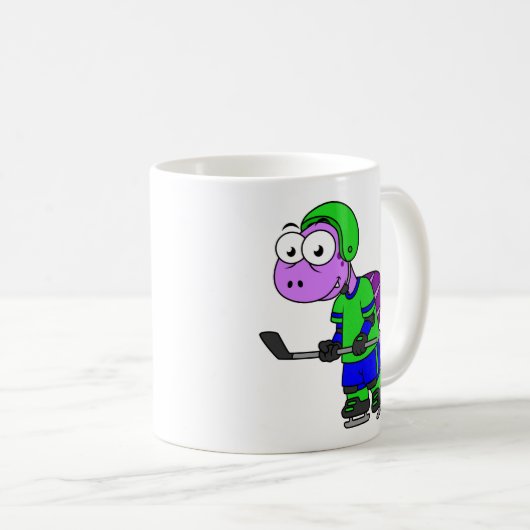 Illustration eines Spinosaurus-Hockeyspielers. Kaffeetasse (VorderseiteRechts)