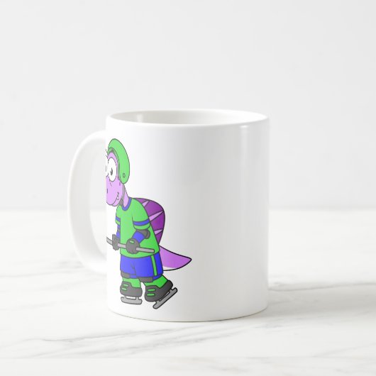 Illustration eines Spinosaurus-Hockeyspielers. Kaffeetasse (Vorderseite Links)