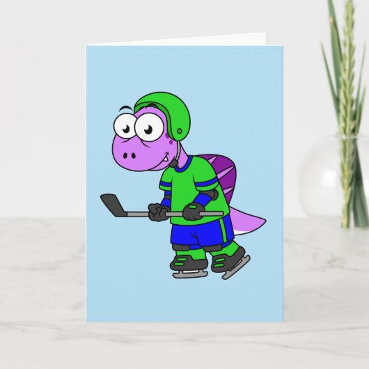 Illustration eines Spinosaurus-Hockeyspielers. Karte (Vorderseite)