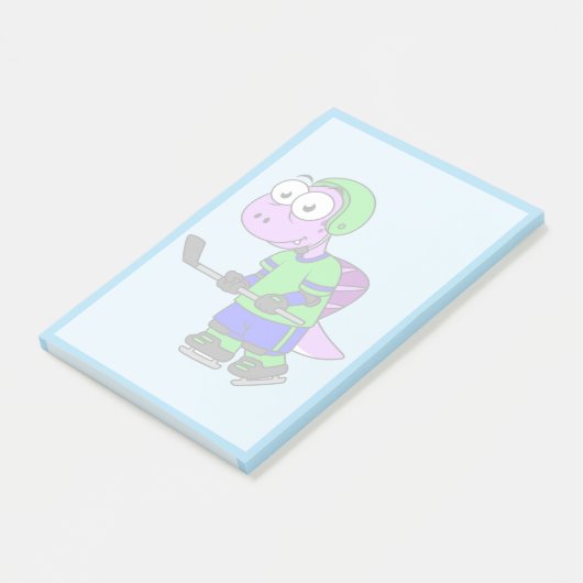 Illustration eines Spinosaurus-Hockeyspielers. Post-it Klebezettel (angewinkelt)