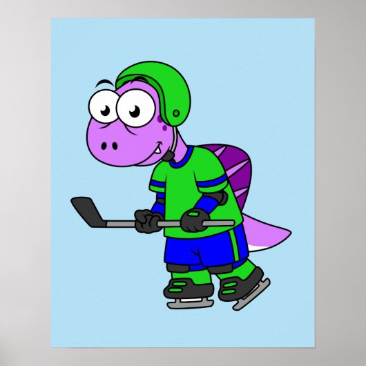 Illustration eines Spinosaurus-Hockeyspielers. Poster (Vorne)