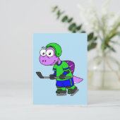 Illustration eines Spinosaurus-Hockeyspielers. Postkarte (Stehend Vorderseite)