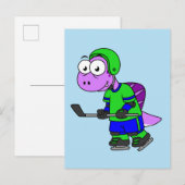 Illustration eines Spinosaurus-Hockeyspielers. Postkarte (Vorne/Hinten)