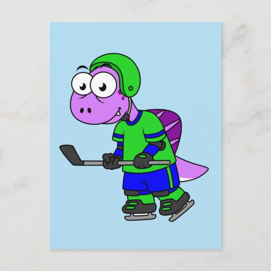 Illustration eines Spinosaurus-Hockeyspielers. Postkarte (Vorderseite)