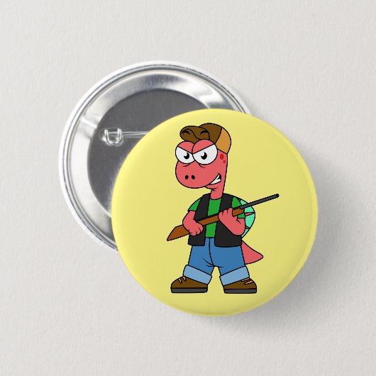 Illustration eines Spinosaurus-Jägers mit Schusswa Button (Vorne & Hinten)