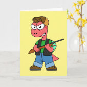 Illustration eines Spinosaurus-Jägers mit Schusswa Karte (Gelbe Blume)