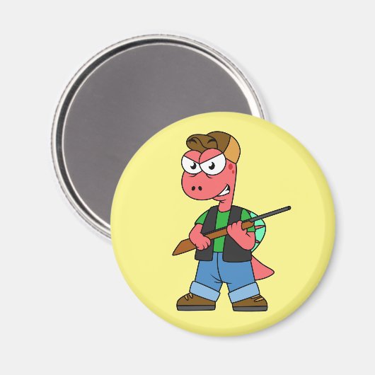 Illustration eines Spinosaurus-Jägers mit Schusswa Magnet (Vorderseite/Rückseite)