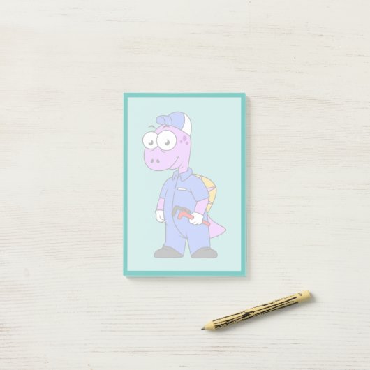 Illustration eines Spinosaurus-Klempners. Post-it Klebezettel (Auf Schreibtisch)