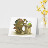 Illustration eines Stegosaurus, der ein Getränk tr Karte (Gelbe Blume)