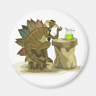 Illustration eines Stegosaurus, der ein Getränk tr Magnet