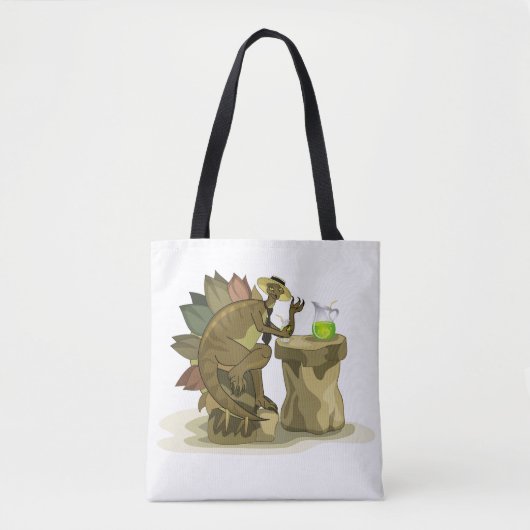Illustration eines Stegosaurus, der ein Getränk tr Tasche (Vorderseite)
