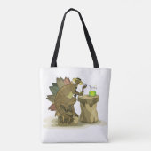 Illustration eines Stegosaurus, der ein Getränk tr Tasche (Rückseite)