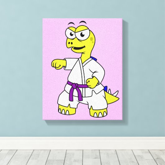 Illustration eines Stegosaurus, der Karate praktiz Leinwanddruck (Insitu (Holzboden))