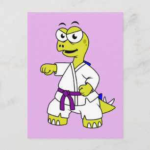 Illustration eines Stegosaurus, der Karate praktiz Postkarte
