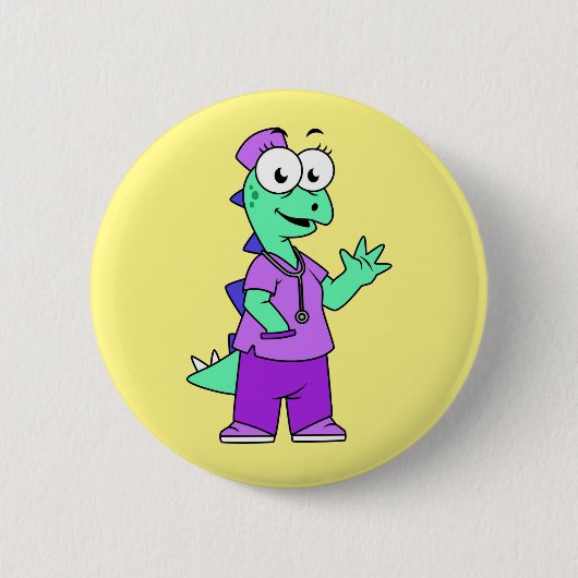 Illustration eines Stegosaurus-Krankenschwesters. Button (Vorderseite)