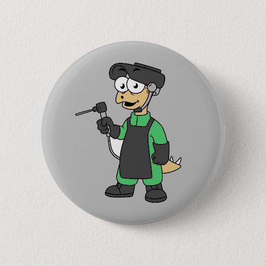 Illustration eines Stegosaurus Welders. Button (Vorderseite)