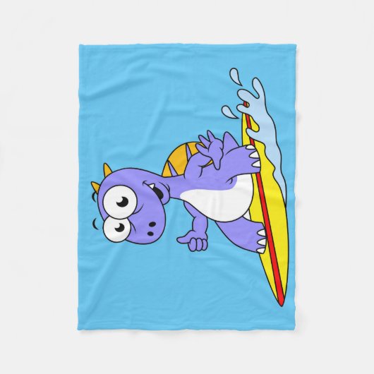 Illustration eines surfenden Spinosauriers. Fleecedecke (Vorderseite)