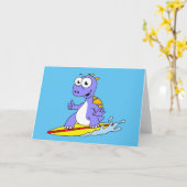 Illustration eines surfenden Spinosauriers. Karte (Gelbe Blume)