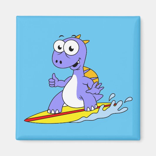 Illustration eines surfenden Spinosauriers. Magnet (Vorne)