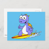 Illustration eines surfenden Spinosauriers. Postkarte (Vorne/Hinten)