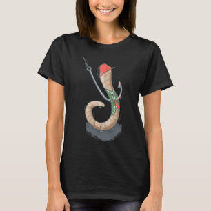 Illustration eines süßen Wurmhakens beim Angeln T-Shirt