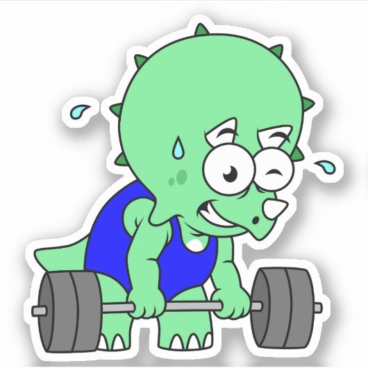 Illustration eines Triceratops, der Gewichte hebt. Aufkleber (Vorderseite)