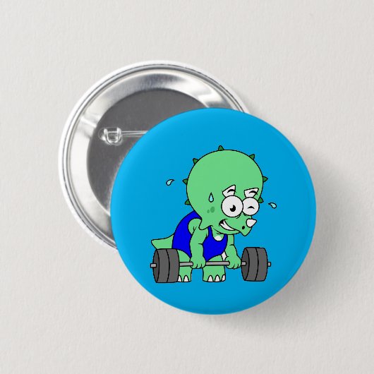 Illustration eines Triceratops, der Gewichte hebt. Button (Vorne & Hinten)