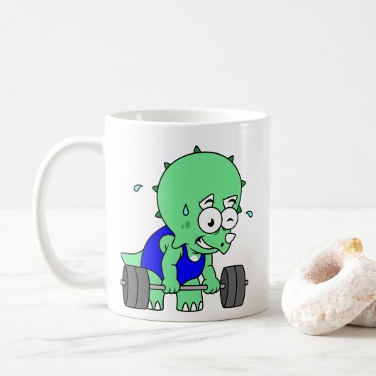 Illustration eines Triceratops, der Gewichte hebt. Kaffeetasse (Mit Donut)