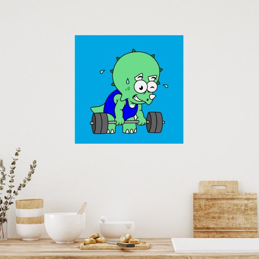 Illustration eines Triceratops, der Gewichte hebt. Poster (Küche)