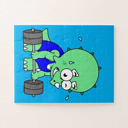 Illustration eines Triceratops, der Gewichte hebt. Puzzle (Horizontal)