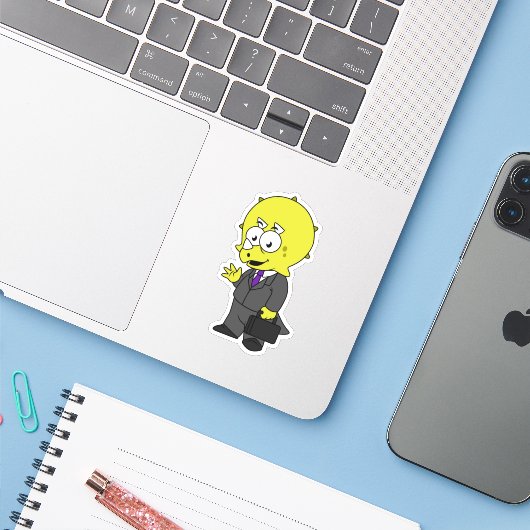 Illustration eines Triceratops Geschäftsmann. Aufkleber (Laptop mit iPhone)