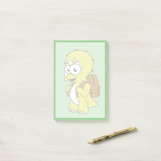 Illustration eines Triceratops mit Backpack. Post-it Klebezettel (Auf Schreibtisch)