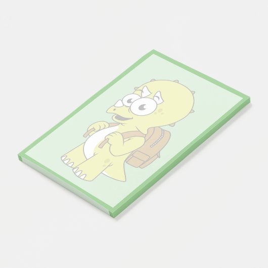 Illustration eines Triceratops mit Backpack. Post-it Klebezettel (angewinkelt)