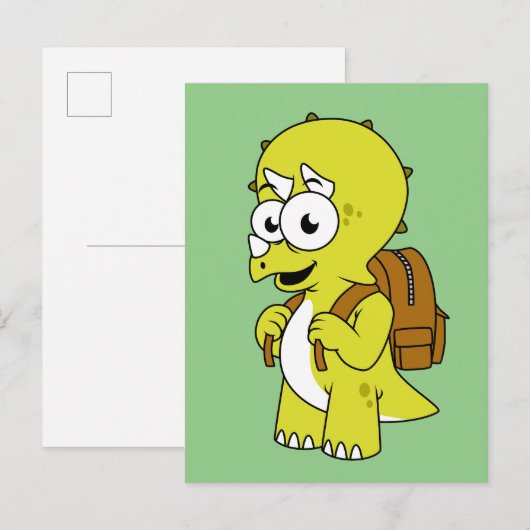 Illustration eines Triceratops mit Backpack. Postkarte (Vorne/Hinten)