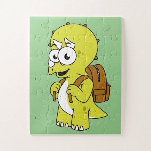 Illustration eines Triceratops mit Backpack. Puzzle (Vertikal)