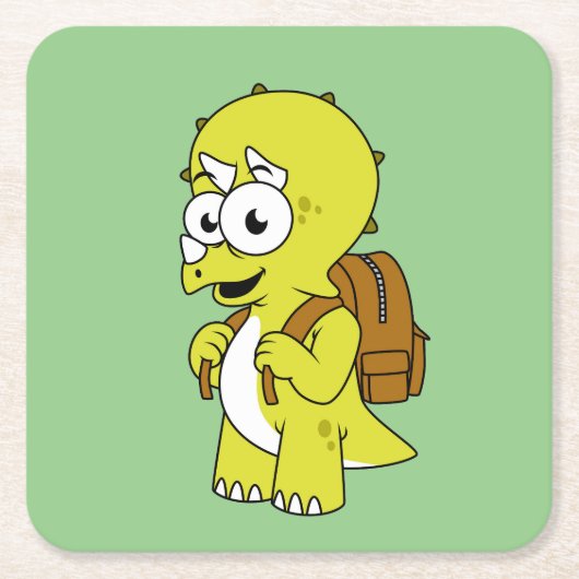 Illustration eines Triceratops mit Backpack. Rechteckiger Pappuntersetzer (Vorderseite)