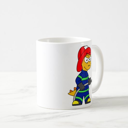 Illustration eines Tyrannosaurus Rex Feuerwehrmann Kaffeetasse (VorderseiteRechts)