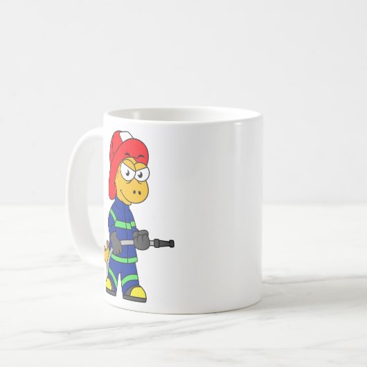 Illustration eines Tyrannosaurus Rex Feuerwehrmann Kaffeetasse (Vorderseite Links)