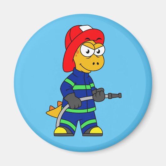 Illustration eines Tyrannosaurus Rex Feuerwehrmann Magnet (Vorne)