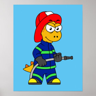 Illustration eines Tyrannosaurus Rex Feuerwehrmann Poster