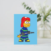 Illustration eines Tyrannosaurus Rex Feuerwehrmann Postkarte (Stehend Vorderseite)