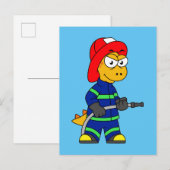 Illustration eines Tyrannosaurus Rex Feuerwehrmann Postkarte (Vorne/Hinten)