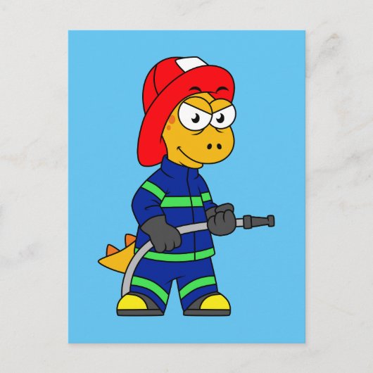 Illustration eines Tyrannosaurus Rex Feuerwehrmann Postkarte (Vorderseite)