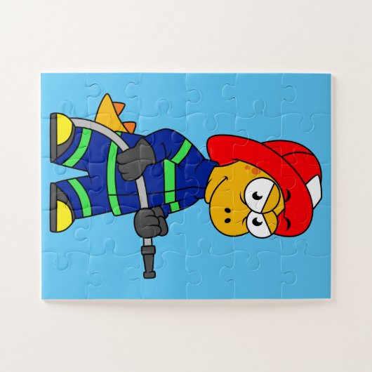 Illustration eines Tyrannosaurus Rex Feuerwehrmann Puzzle (Horizontal)