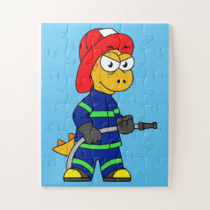 Illustration eines Tyrannosaurus Rex Feuerwehrmann Puzzle