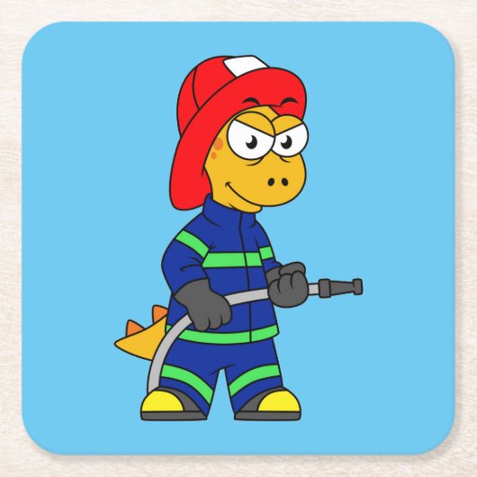 Illustration eines Tyrannosaurus Rex Feuerwehrmann Rechteckiger Pappuntersetzer (Vorderseite)