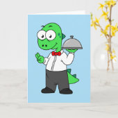 Illustration eines Tyrannosaurus Rex Food Kellners Karte (Gelbe Blume)