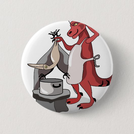 Illustration eines Tyrannosaurus Rex Koch Cooking. Button (Vorderseite)
