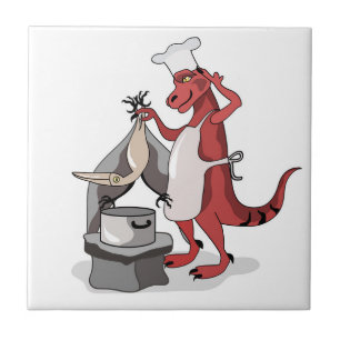 Illustration eines Tyrannosaurus Rex Koch Cooking. Fliese